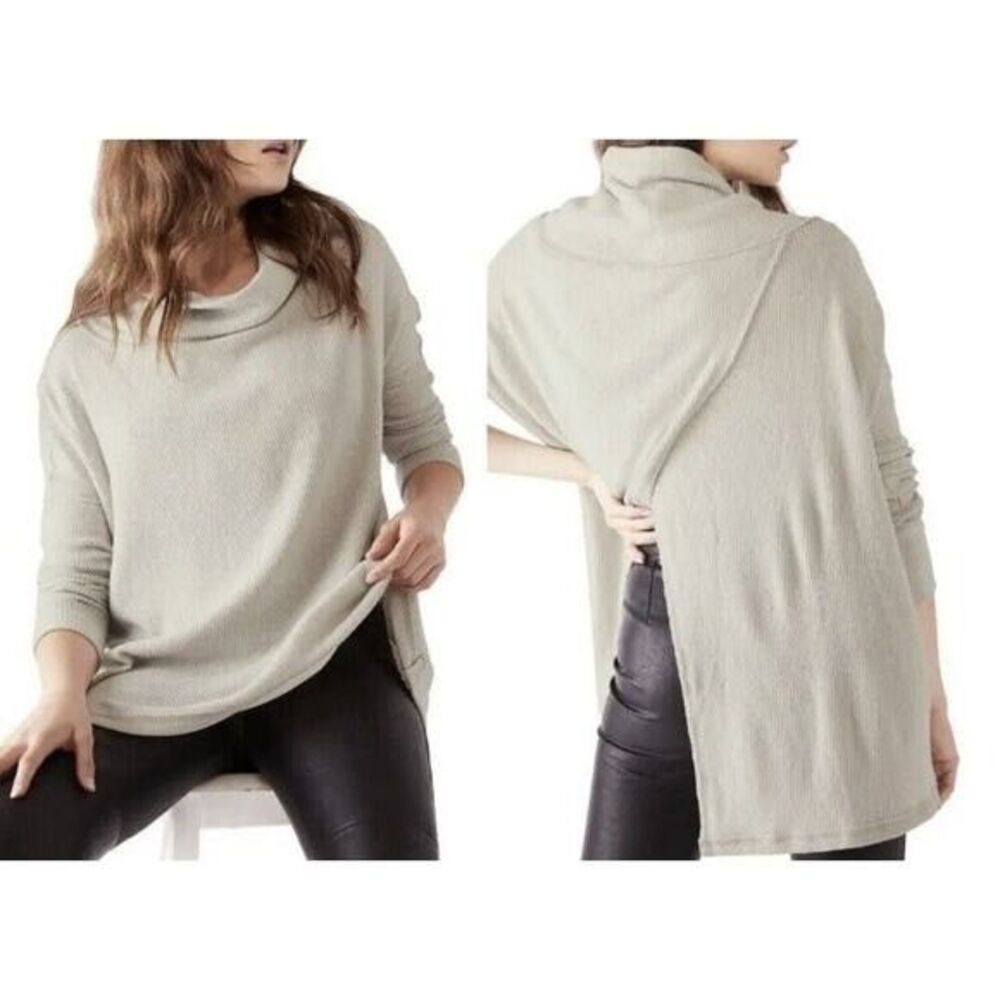 Free People Juicy L/S Cowl Neck Split Back Draped Tunic in Stone Cold Sz XS